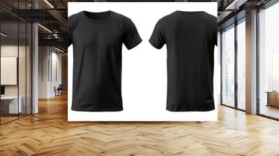 black men's t-shirt mockup template with front and back views isolated on transparent background, generated ai Wall mural