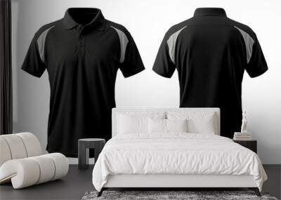 Black polo shirt mockup, front and back view, AI generated Wall mural