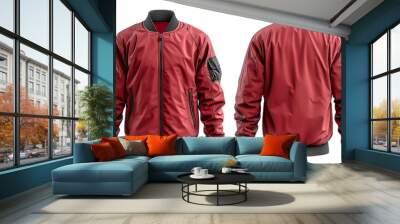 red bomber jacket mockup template front and back view, isolated on transparent background, generated ai Wall mural