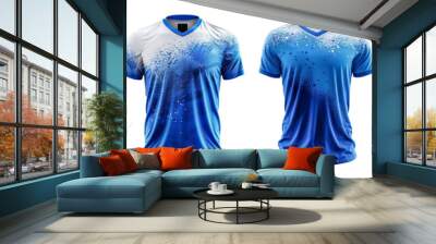 set of soccer jersey mockup templates with blue, white abstract patterns with front view, generated ai Wall mural