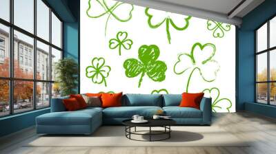 Set of hand drawn clovers Wall mural