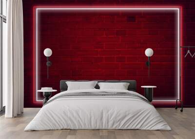 Lighting Effect frame red and white neon on brick wall for background party or your text. Wall mural