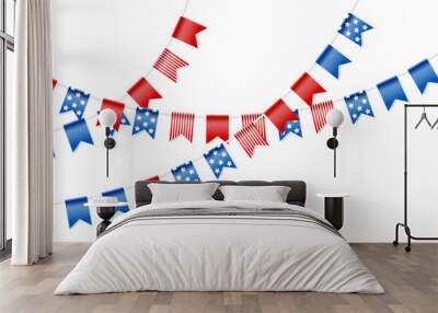 Feast flags for american independence day. Holiday decoration. Isolated vector design elements. Wall mural