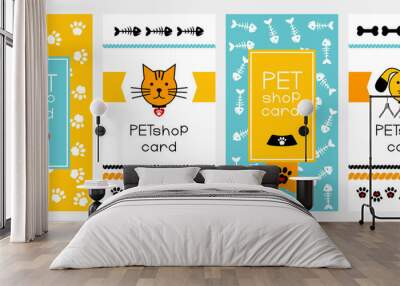 Pet shop cards collection. Vector vertical flyers in blue and orange colors. Wall mural