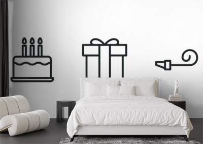 Celebration and Party Outline Vector Icon Set. Wall mural