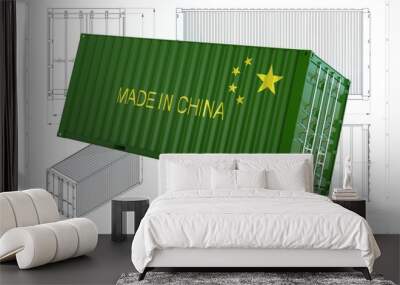 3d illustration of china iso container above engineering drawing Wall mural