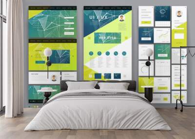 Website template design with interface elements Wall mural