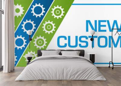 New Customers Blue Green Cross Lines Gears Left  Wall mural