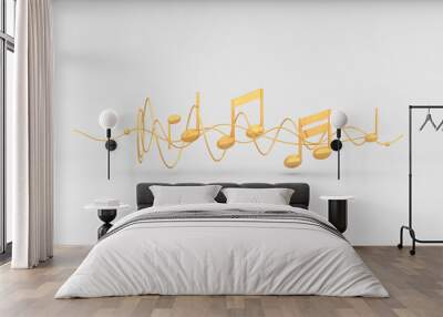 Gold Music Notes on white Background, 3d Rendering Wall mural