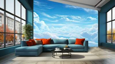 a boat sailing on the water under a blue sky with fluffy clouds Wall mural