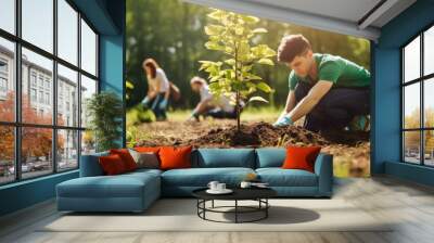 A group planting tree dirt Wall mural