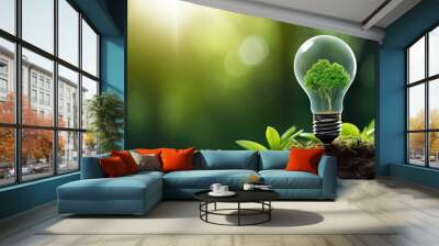 A light bulb showcasing a tree inside it Wall mural