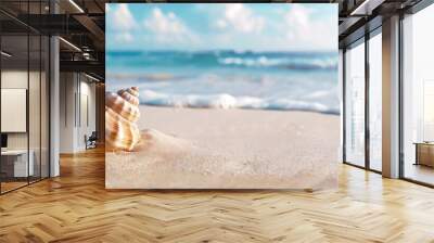 A seashell on the sandy beach with copy space image Wall mural