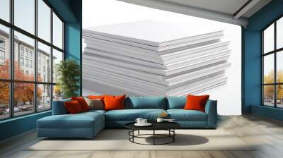 A stack of blank sheets arranged neatly on a white background with ample empty space for text or images Wall mural