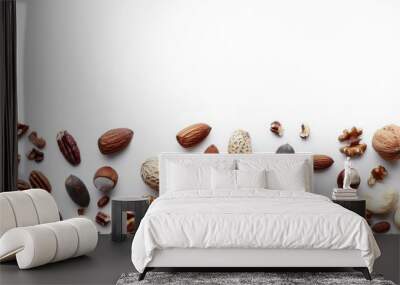 a variety of nuts with copy space isolated on a white background Wall mural