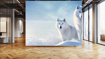 An image featuring Arctic Wolves in a scenic winter setting with ample empty space for copying text or graphics Wall mural