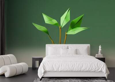 An origami plant resembling a green flower with copy space image. Wall mural