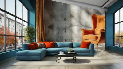 Armchair in stylish interior of living room. Copy space image. Place for adding text and design Wall mural