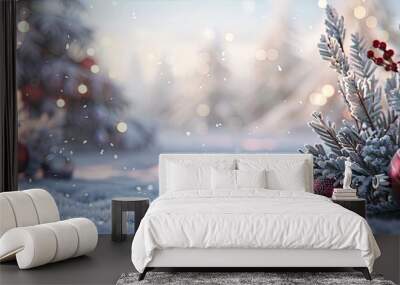 Background for Christmas and New Year holidays winter season Christmas greeting card. Copy space image. Place for adding text and design Wall mural