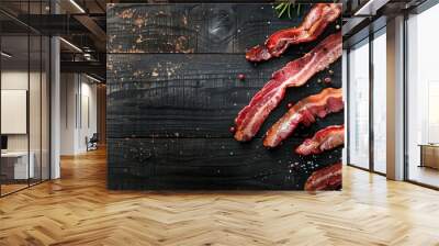 bacon slice fresh pork meat strips cooking appetizer meal snack on the table copyspace food background rustic top view Wall mural