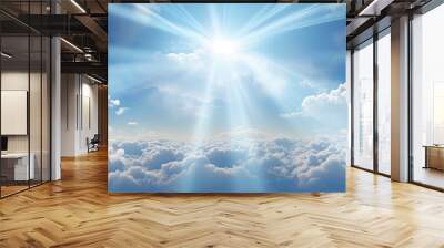 Beautiful cloudy sky with sunshine Peaceful natural background Sunny divine heaven Religion heavenly concept Copy space image Place for adding text or design Wall mural