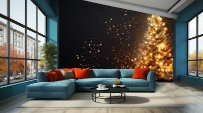 Black background with a Christmas fire spark. Copy space image. Place for adding text and design Wall mural