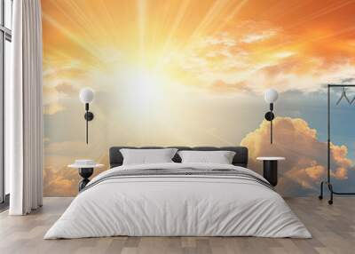 Bright sunshine illuminating a cloudy sky with copy space image Wall mural