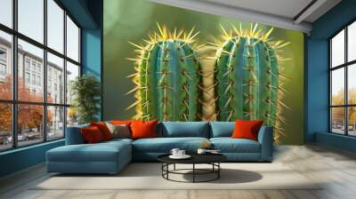 Cactus displaying two identical small shoots in a balanced arrangement suitable for copy space image Wall mural