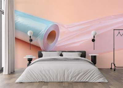 Cellophane tape roll in plastic case on black textuisolated pastel background Copy space Wall mural