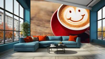 Cheerful Coffee Cup: Start Your Day with a Smiley Face Morning Brew Wall mural