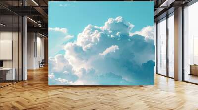 Close-up of a blue sky with fluffy white clouds against a blank background, providing ample copy space image. Wall mural