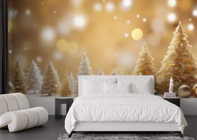 Close-up of a Christmas decoration placed on a rustic wooden surface, with empty space for text or additional images. Wall mural