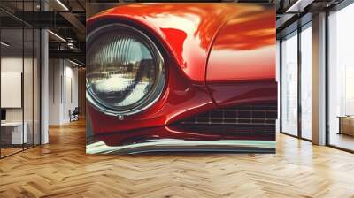 Close up shot of a classic red car headlight showcasing a vintage feel with copy space image Wall mural