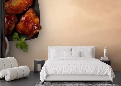 Commonly known as soy sauce chicken large fried chicken thighs smothered in soy sauce isolated pastel background Copy space Wall mural