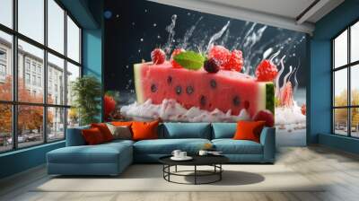 Creating refreshing desserts with red meat and watermelon accompanied by a copy space image Wall mural