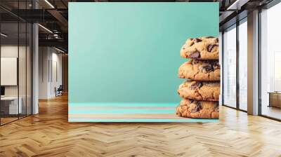 Delicious cookies on a table against a turquoise background. Copy space image. Place for adding text and design Wall mural