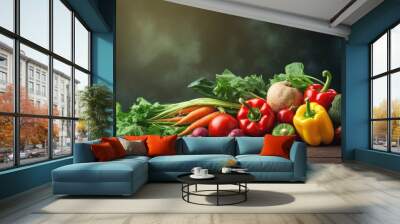 Fresh and juicy vegetables a raw product are featured in the healthy food image with ample copy space for food herbs and green ingredients Wall mural