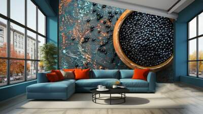 Fresh black lumpfish caviar a natural seafood delicacy serves as an appetizing meal or snack on a rustic table perfect for a top view copy space image Wall mural