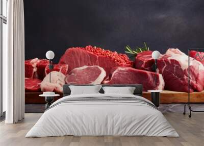 Fresh raw meat on a display with copy space image Wall mural