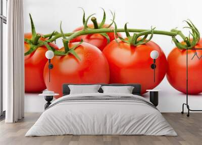 Fresh ripe red tomatoes with leaves isolated on a white background Close up with copy space Wall mural