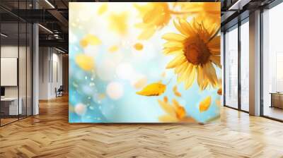 gold sunflower pastel background  Flower  Sky  Summer. Copy space image. Place for adding text and design Wall mural