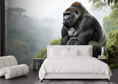 Gorillas are the largest primates on Earth with males weighing up to 400 pounds and standing over 6 feet tall They are native to the rainforests of Central and West Africa. Copy space image Wall mural