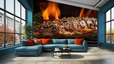 Grilled fish with copy space image Wall mural