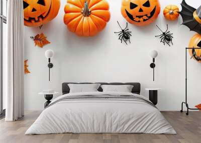 Halloween decorations set against a white backdrop with empty space for text or graphics known as a copy space image Wall mural