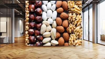 Healthy snack option featuring fresh peanuts against a clean white background with ample copy space image. Wall mural