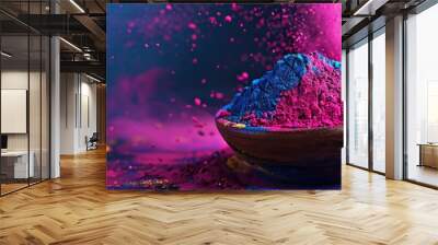 Holi color powder Organic Gulal colors in a bowl for the Holi festival a celebration in Hindu tradition. Copy space image. Place for adding text and design Wall mural