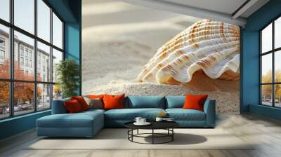 Isolated seashell on the sand Selected focus Close up Background Copyspace for text Wall mural