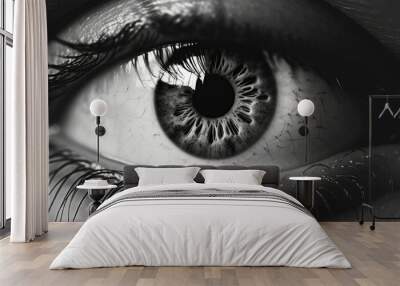 Monochrome close up of a human eye with copy space image Wall mural