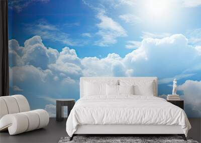 Partly cloudy sky in a bright morning with copy space image Wall mural