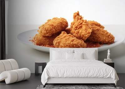 Plate of fried chicken on white surface Wall mural